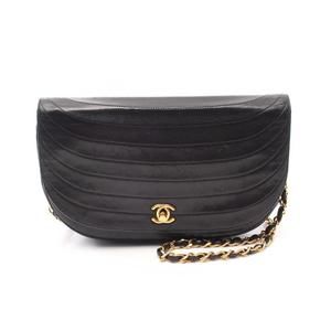 CHANEL Half Moon Shoulder Bag Lambskin Sheep Leather Black